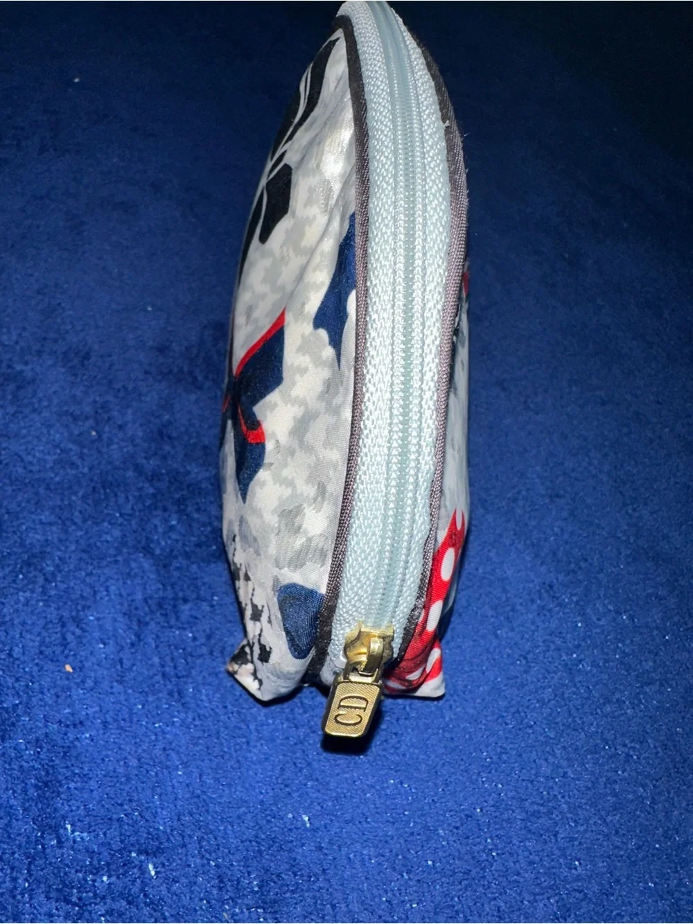 Christian Dior Vintage Houndstooth Bows Red Blue Cosmetic Pouch USA 90s Makeup